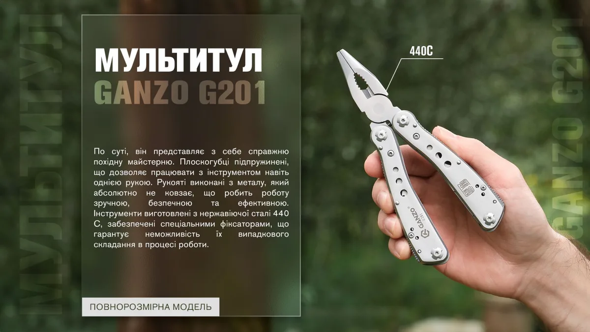 Мультитул Ganzo сталь 440С 165х105 мм сірий
