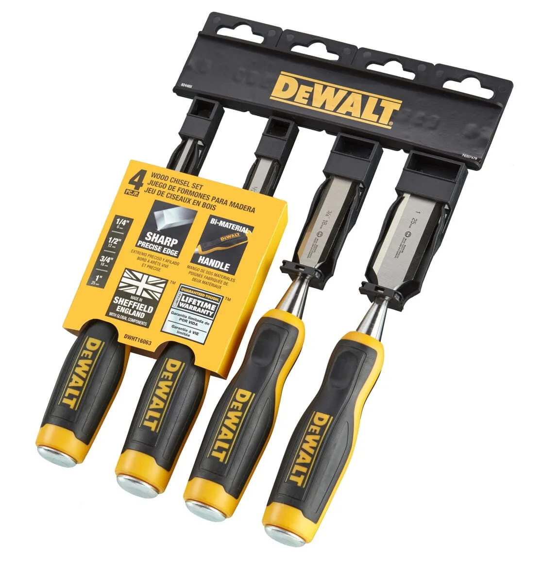 Набор стамесок DeWALT, 4 шт., размеры 6, 13, 18, 25 мм.