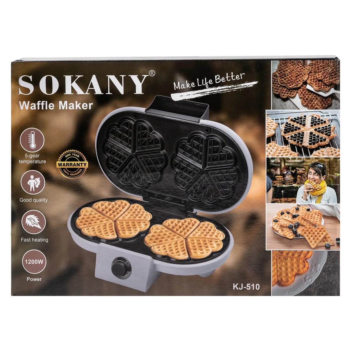 Вафельниця Sokany 1200 Вт антипригарна 29х19 см чорна