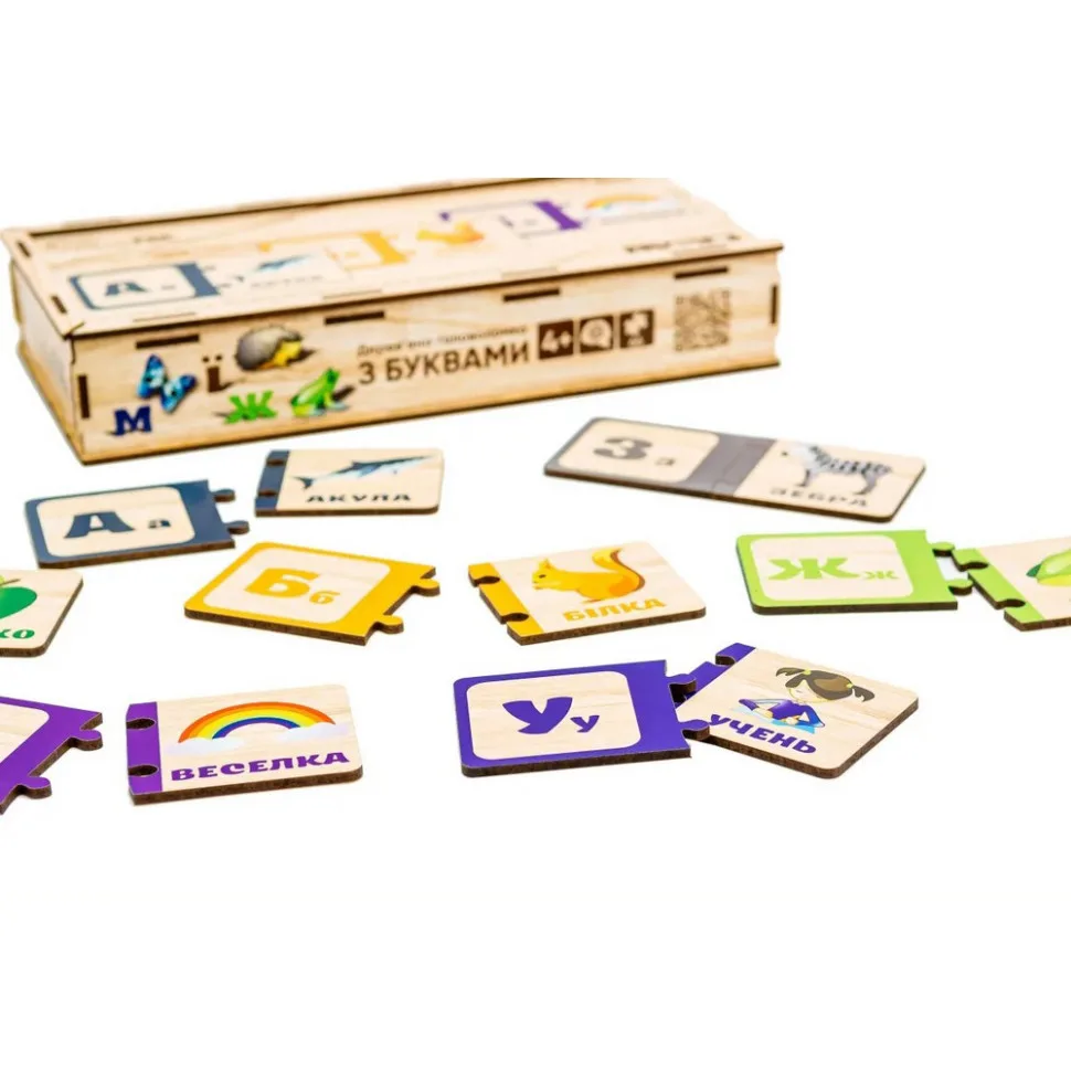 Деревянная развивающая игрушка PuzzleOK из натурального дерева 33 детали разноцветные