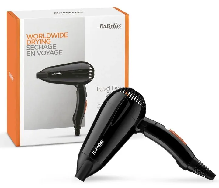 Фен для путешествий Babyliss Travel Dry, 2000 Вт, 2 настройки, складная рукоятка, черный