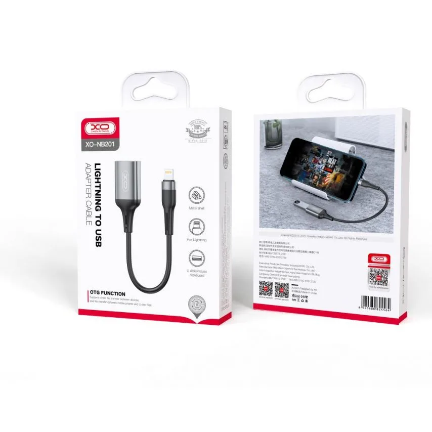 Перехідник OTG XO Lightning to USB 0,15м Сірий