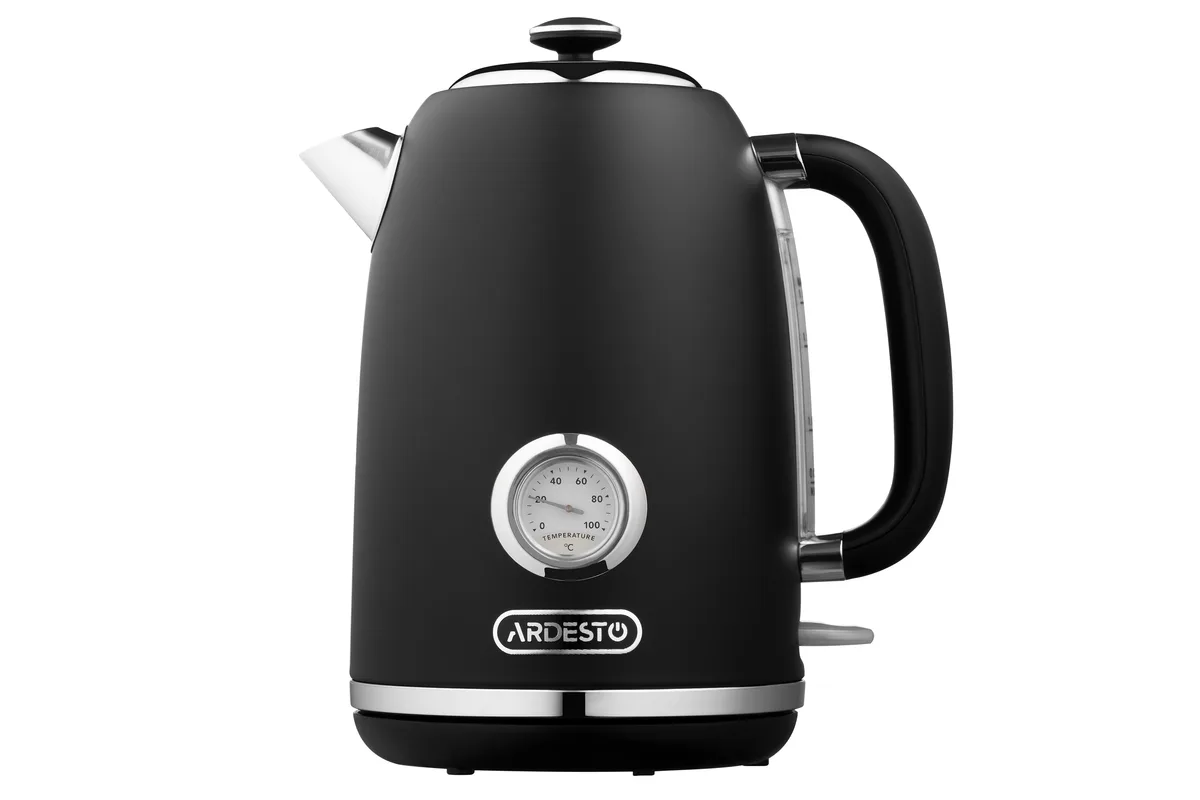 Електрочайник ARDESTO Retro Elegance 1.8л, Strix, металевий, матовий чорний.
