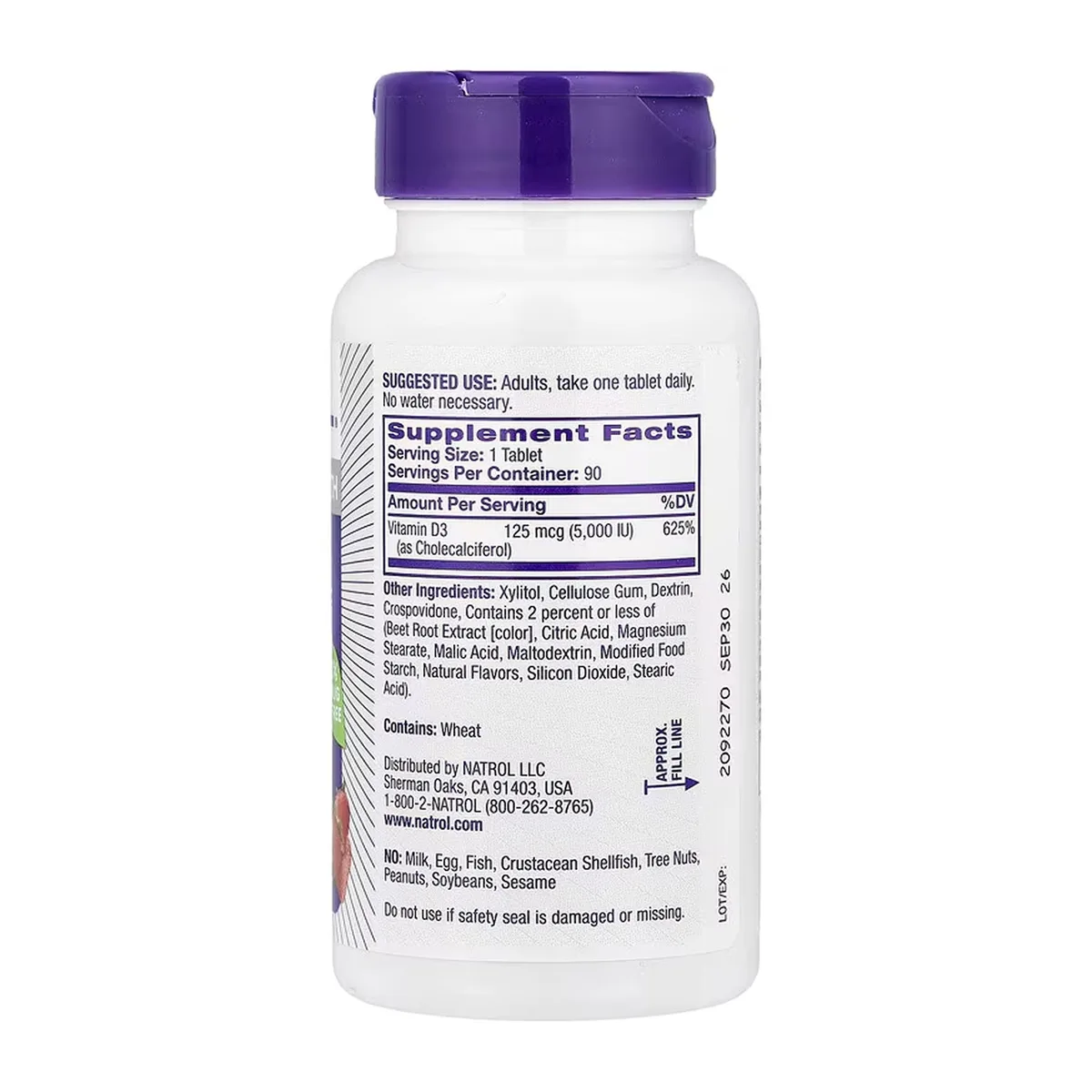 Vitamin D3 5000 IU NATROL 90 табл Жирорастворимый витамин D3