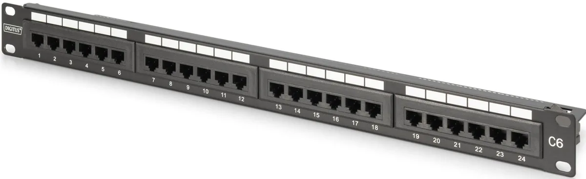 Патч-панель DIGITUS САТ 6 UTP, 19", 1U, 24 порти, зібрана
