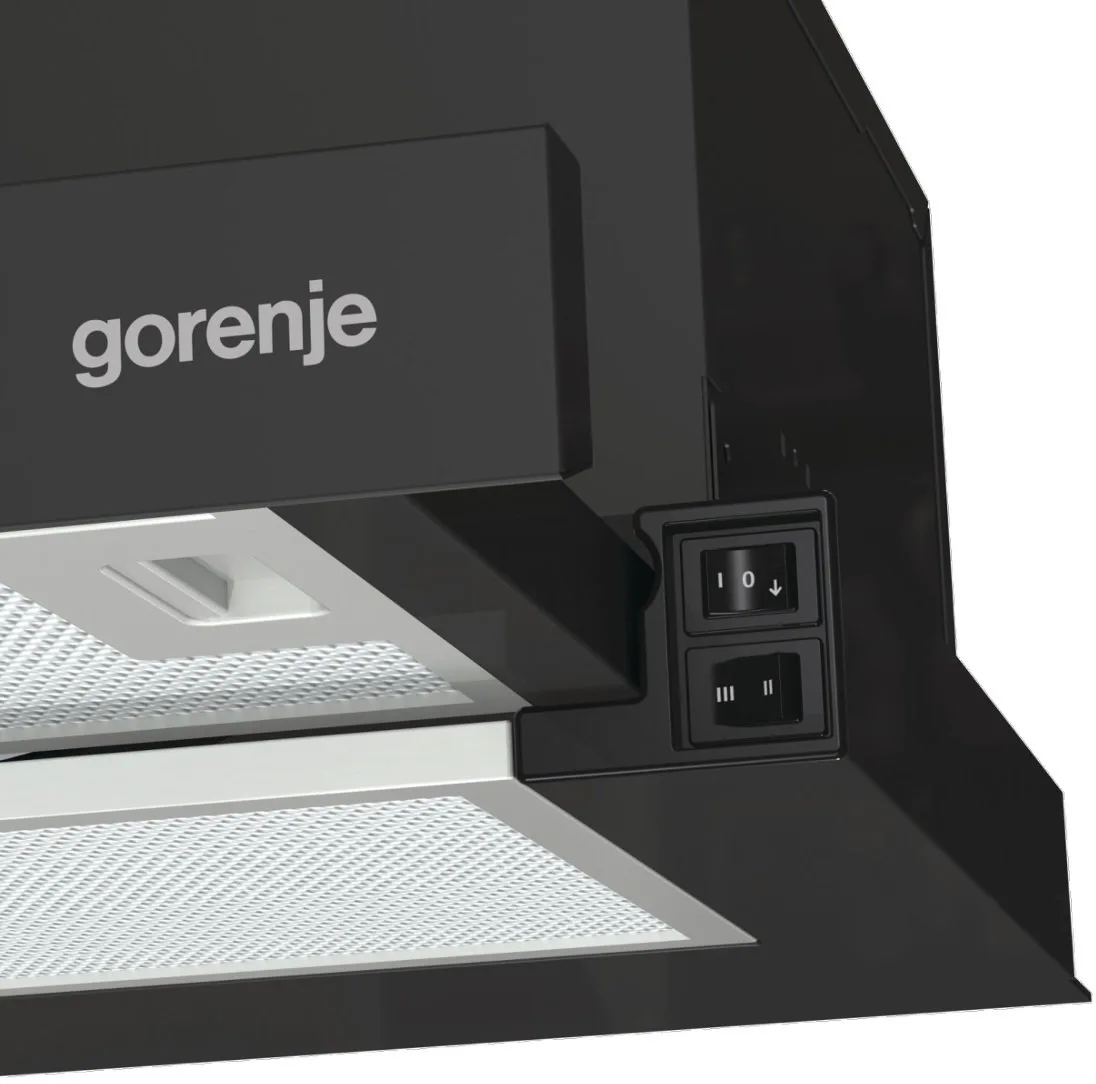 Телескопічна витяжка Gorenje, 60 см, 350 м3/год, чорного кольору.