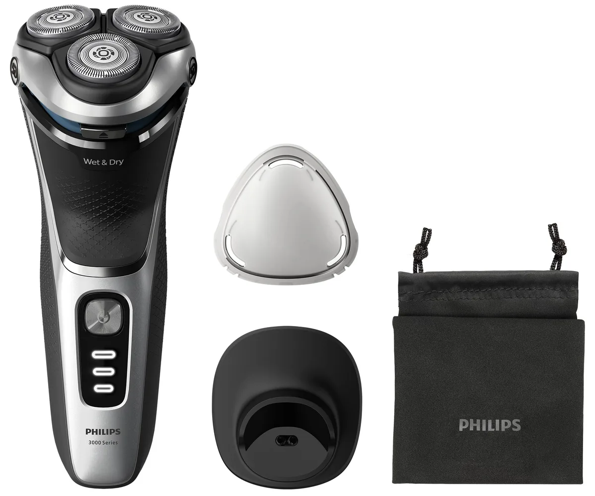 Електрична бритва Philips Series 3000, 3 бритвені головки, Li-Ion акумулятор, сухе та вологе гоління, тример, індикатор заряду, чо
