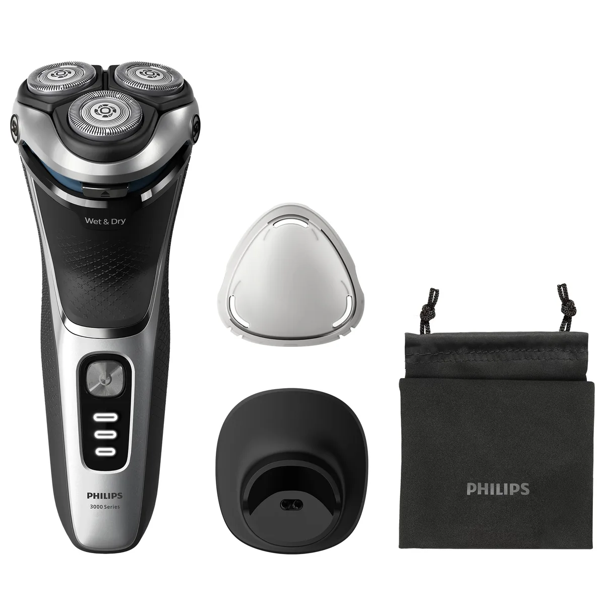 Електрична бритва Philips Series 3000, 3 бритвені головки, Li-Ion акумулятор, сухе та вологе гоління, тример, індикатор заряду, чо