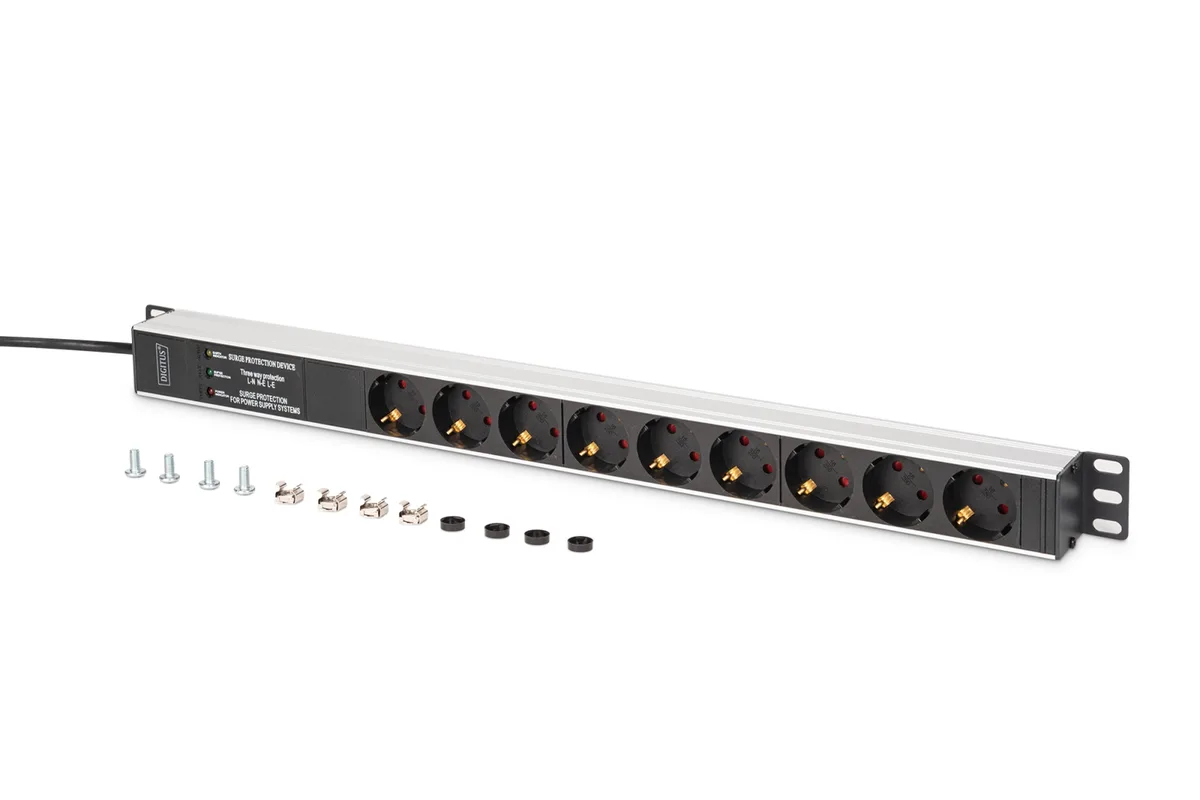 Пристрій розподілу електроживлення DIGITUS 0U, 9xSchuko, 16A, 250V, фільтр, захист, вилка Schuko