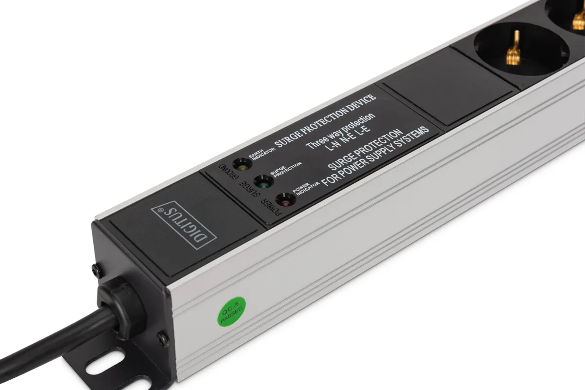 Пристрій розподілу електроживлення DIGITUS 0U, 9xSchuko, 16A, 250V, фільтр, захист, вилка Schuko