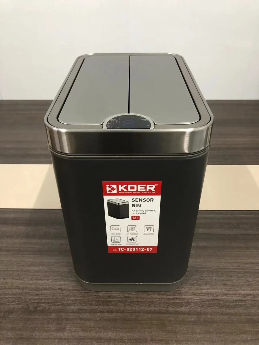 Сенсорное ведро для мусора Koer 12 л нержавеющая сталь графит 350x220x340 мм