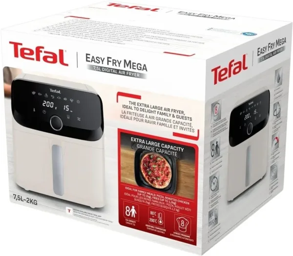 Мультифритюрниця Tefal Easy Fry Mega, 1700Вт, об'ємна чаша 7.5л, сенсорне управління, 8 програм приготування, пластик, бежевого ко