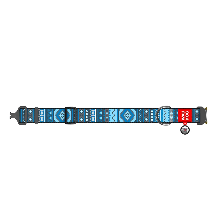 Нашийник WAUDOG Nylon XXL 35 мм 46х70 см Нейлон Етно синій з QR паспортом