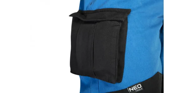 Штани робочі Neo Tools HD+, 100% бавовна, з кишенею для наколінників, посилений потрійний шов, розмір L(52), синьо-чорного кольору
