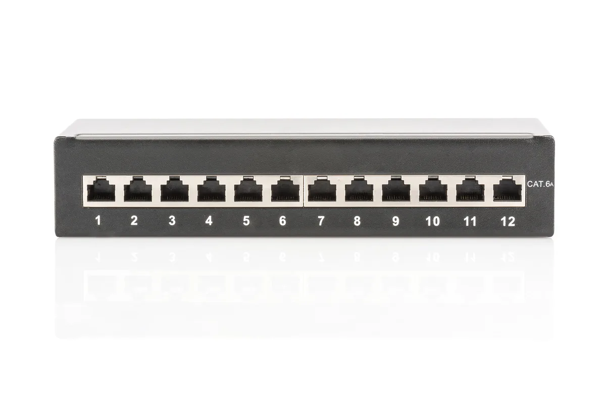 Патч-панель DIGITUS САТ 6A STP, настільна, 12 портів, зібрана, чорна