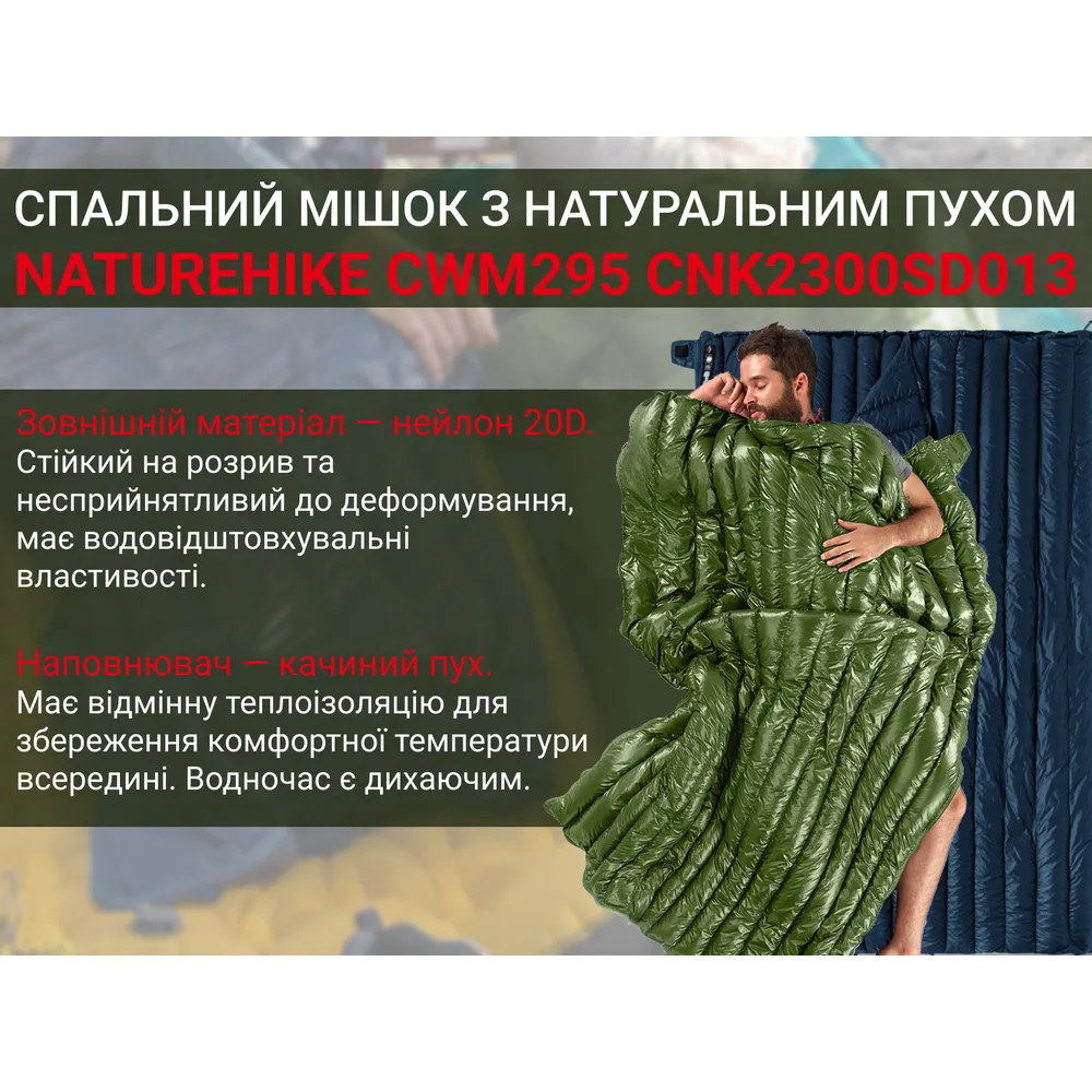 Спальний мішок Naturehike нейлон 190х72 см зелений