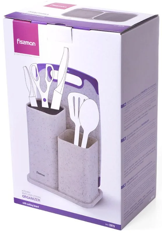 Підставка для ножів Fissman White Marble подвійна з розкладною дошкою 22 х 14 х 34.5 см