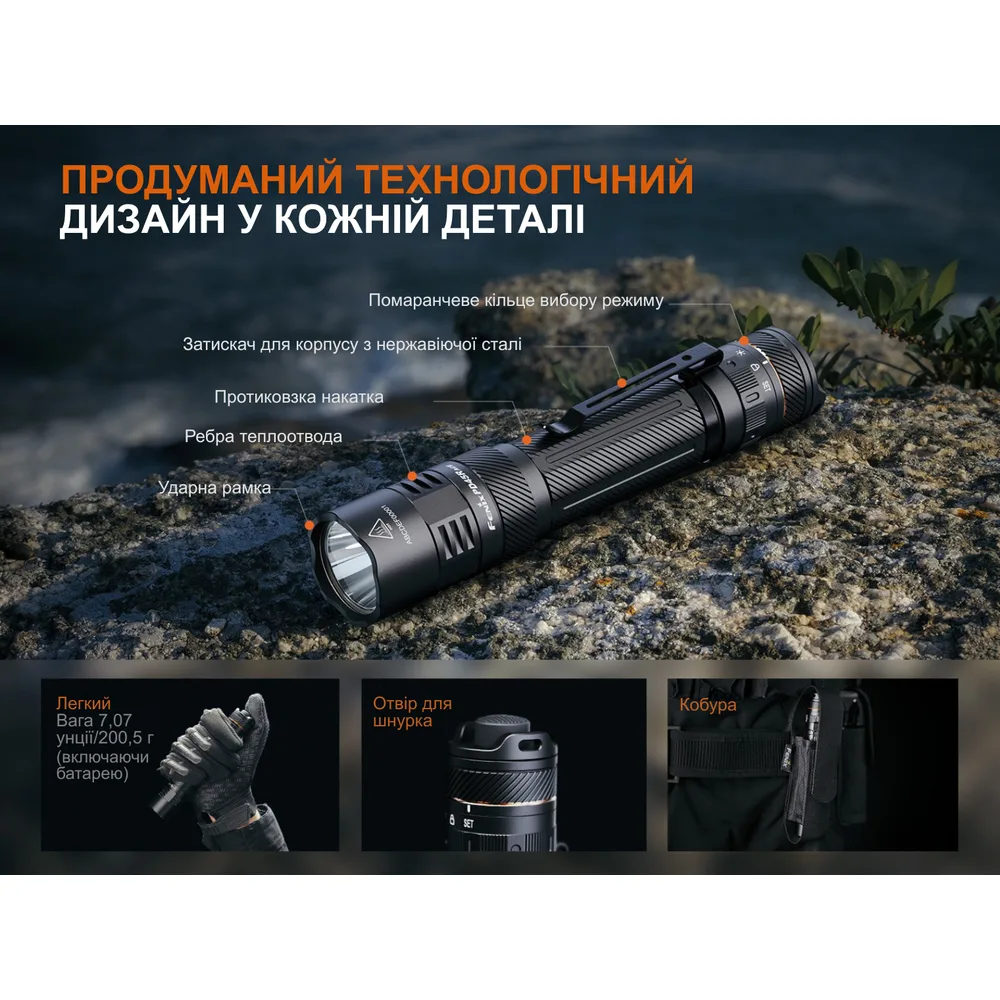 Ліхтар тактичний Fenix 200,5 г USB-C 157,7х30х25,9 мм Білий