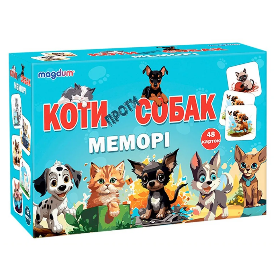 Настільна дитяча гра Меморі Magdum картон 48 карток Коти та собаки
