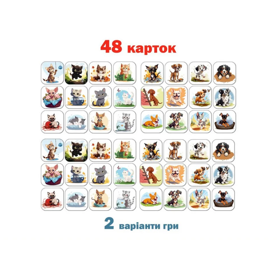 Настільна дитяча гра Меморі Magdum картон 48 карток Коти та собаки