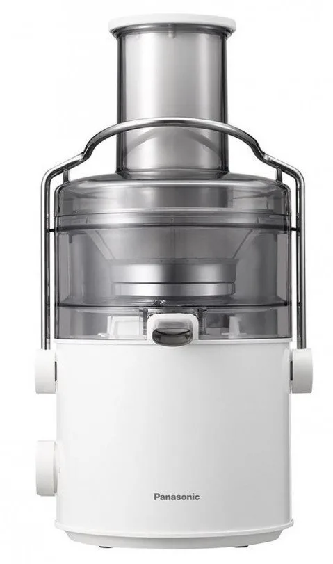 Соковыжималка Panasonic мощностью 1000 Вт, объем чаши 15 л, жмых на 2 л, желоб для целого яблока, комбинированный пластик/металл, белый цвет