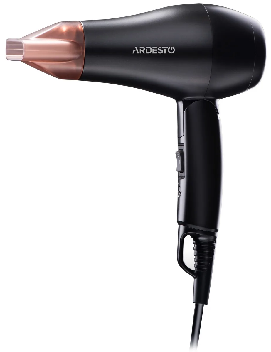 Фен ARDESTO HD-Y120T, портативний, 1200Вт, з складною ручкою, 2 швидкостями, 2 температурними режимами, чорний.