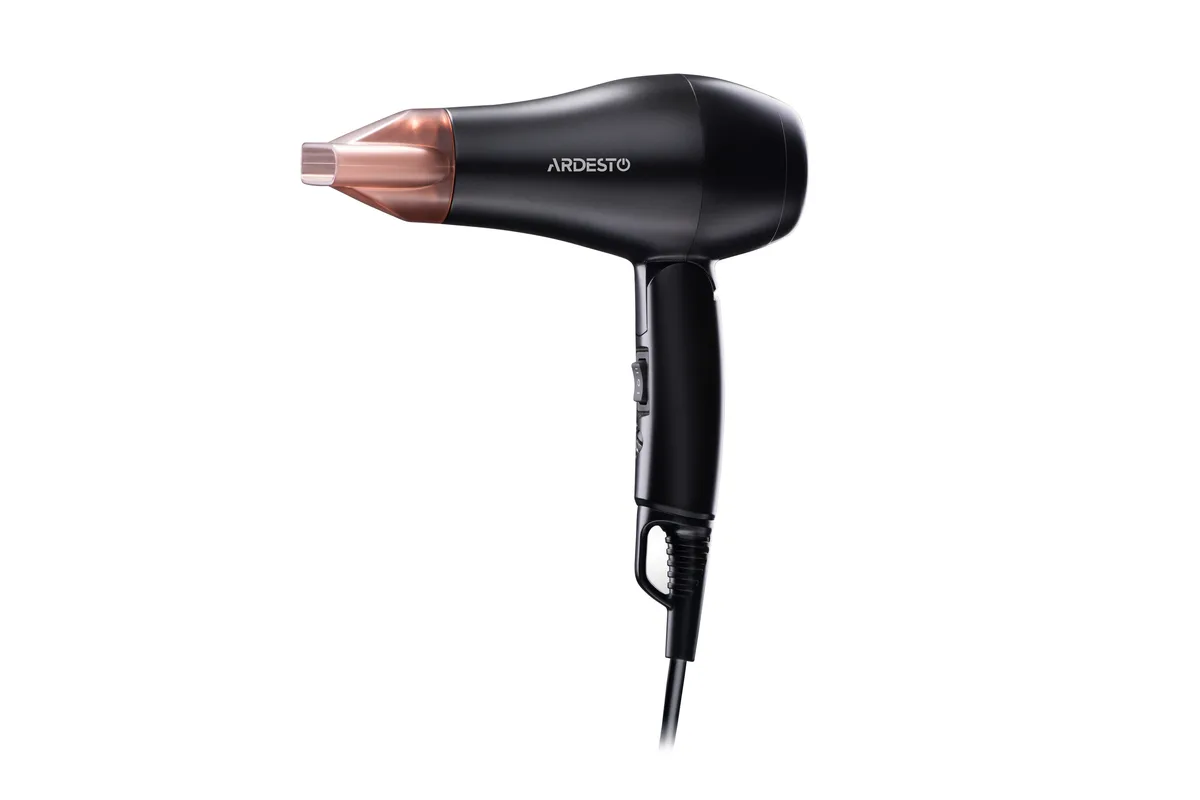 Фен ARDESTO HD-Y120T, портативний, 1200Вт, з складною ручкою, 2 швидкостями, 2 температурними режимами, чорний.