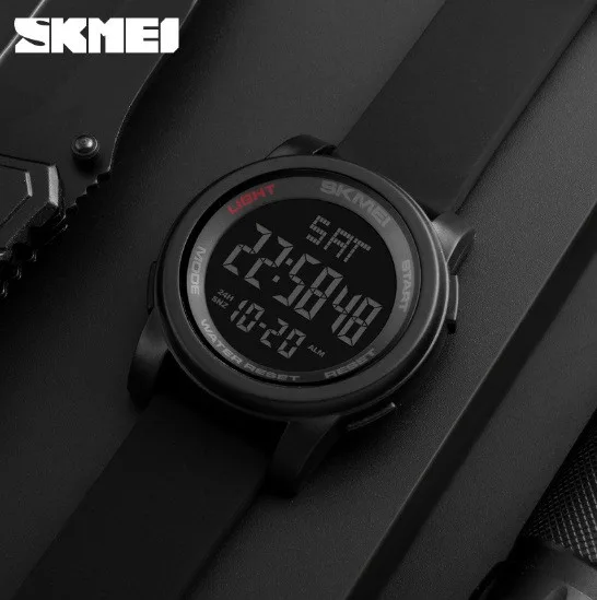 Мужские спортивные часы SKMEI электронные 50 мм черные силиконовые хаки