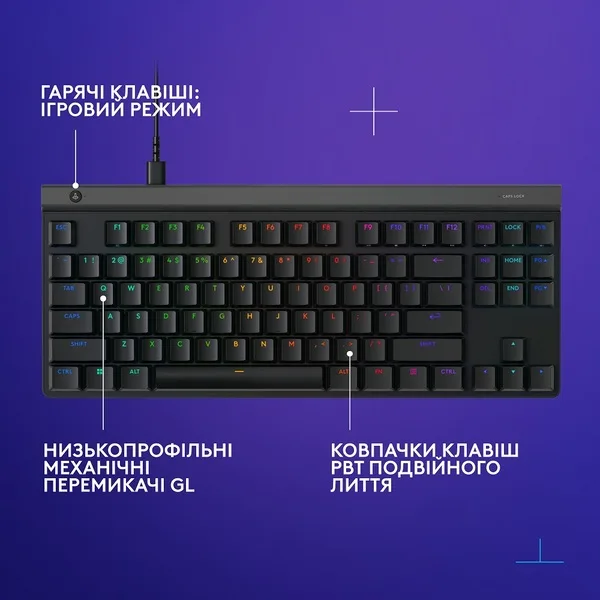 Геймерська механічна клавіатура Logitech PBT TKL чорна USB