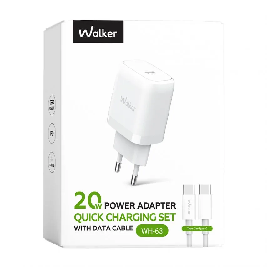 Мережевий зарядний пристрій WALKER 20W Type-C 1м білий