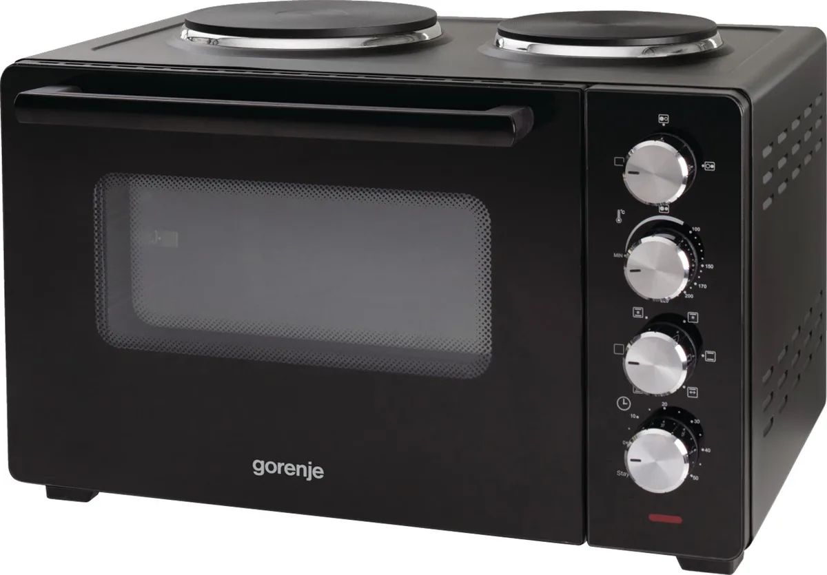 Компактная электрическая печь Gorenje, 30 л, 52x32x405 см, 2 конфорки, черная