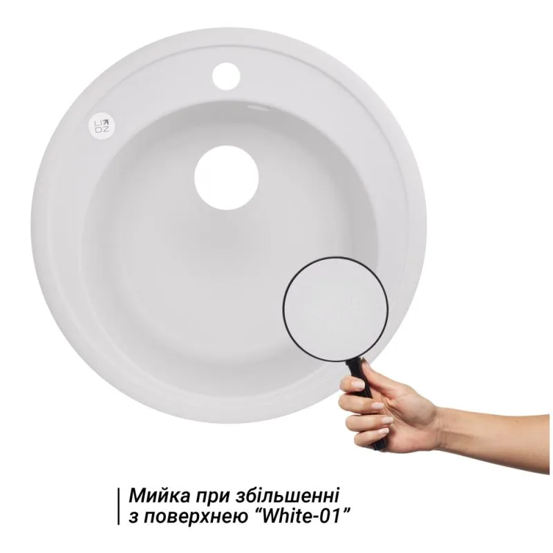 Кухонная мойка Lidz D510 круглая 520х520х220 мм искусственный камень белая
