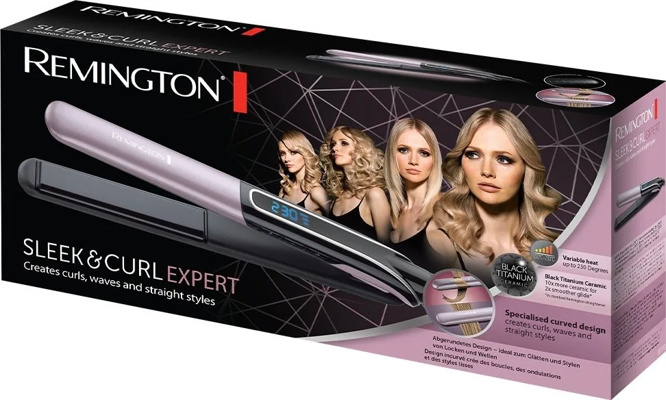 Випрямляч для волосся Remington SleekCurl Expert, 45 Вт, 9 температурних режимів (150-230°C), з дисплеєм, кераміковим та титановим