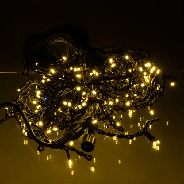 Вулична гірлянда бахрома 12 м 200 LED чорний провід жовтий