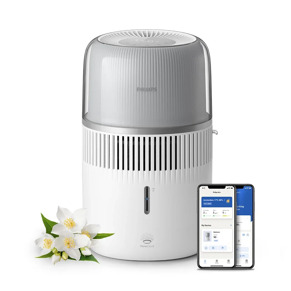 Увлажнитель воздуха Philips, классическое увлажнение, серия 5000, для помещений до 56 м2, объем 45 л, производительность 400 мл/ч, электронное управление, режим ночного сна.
