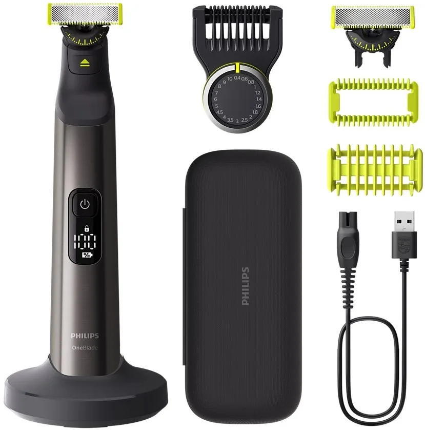 Електрична бритва Philips OneBlade Pro 360, Li-Ion, для сухого та вологого гоління, з індикатором заряду та жорстким чохлом, чорно