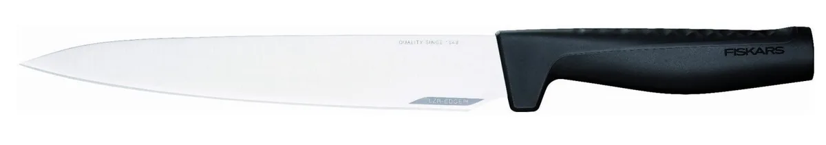 Ніж для м'яса Fiskars Hard Edge, 21.6 см, з нержавіючої сталі, пластиковою ручкою, чорного кольору.