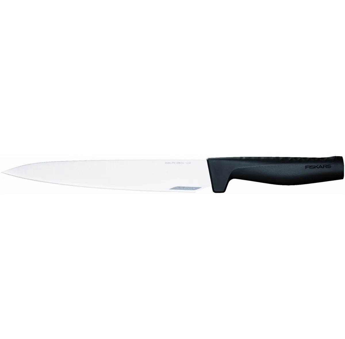 Ніж для м'яса Fiskars Hard Edge, 21.6 см, з нержавіючої сталі, пластиковою ручкою, чорного кольору.