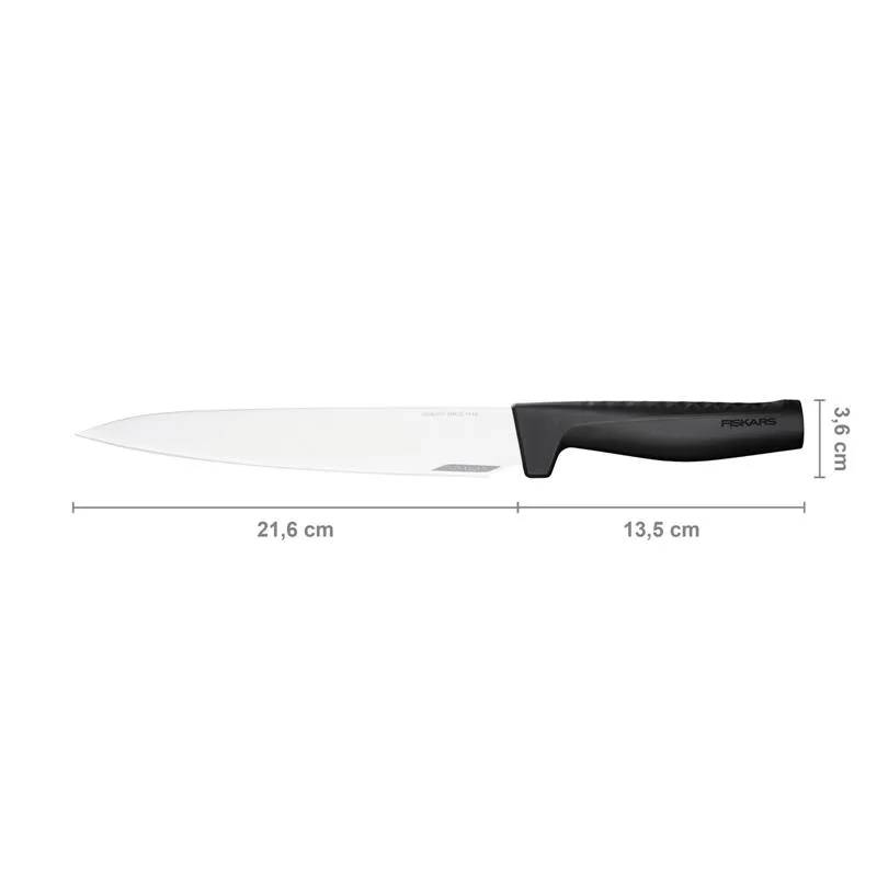 Ніж для м'яса Fiskars Hard Edge, 21.6 см, з нержавіючої сталі, пластиковою ручкою, чорного кольору.