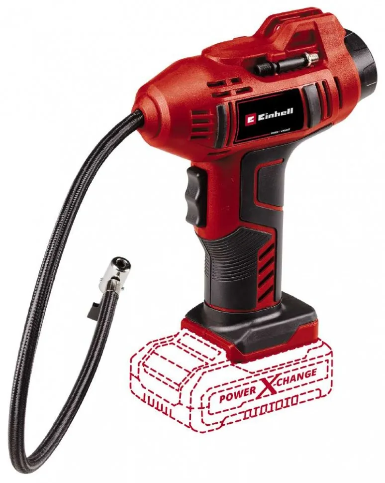 Акумуляторний ручний повітряний компресор Einhell CE-CC 18 Li - Solo, 18В PXC, продуктивність до 12л/хв, тиск до 11бар, вага 0.76к