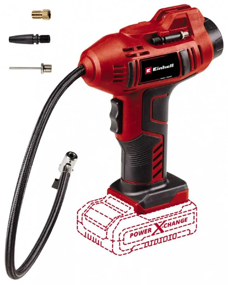 Акумуляторний ручний повітряний компресор Einhell CE-CC 18 Li - Solo, 18В PXC, продуктивність до 12л/хв, тиск до 11бар, вага 0.76к