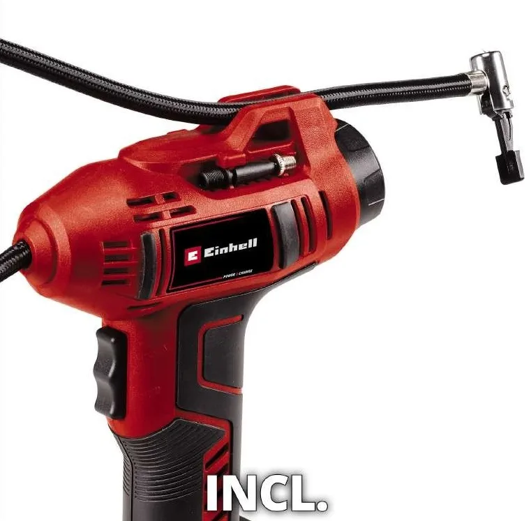 Акумуляторний ручний повітряний компресор Einhell CE-CC 18 Li - Solo, 18В PXC, продуктивність до 12л/хв, тиск до 11бар, вага 0.76к