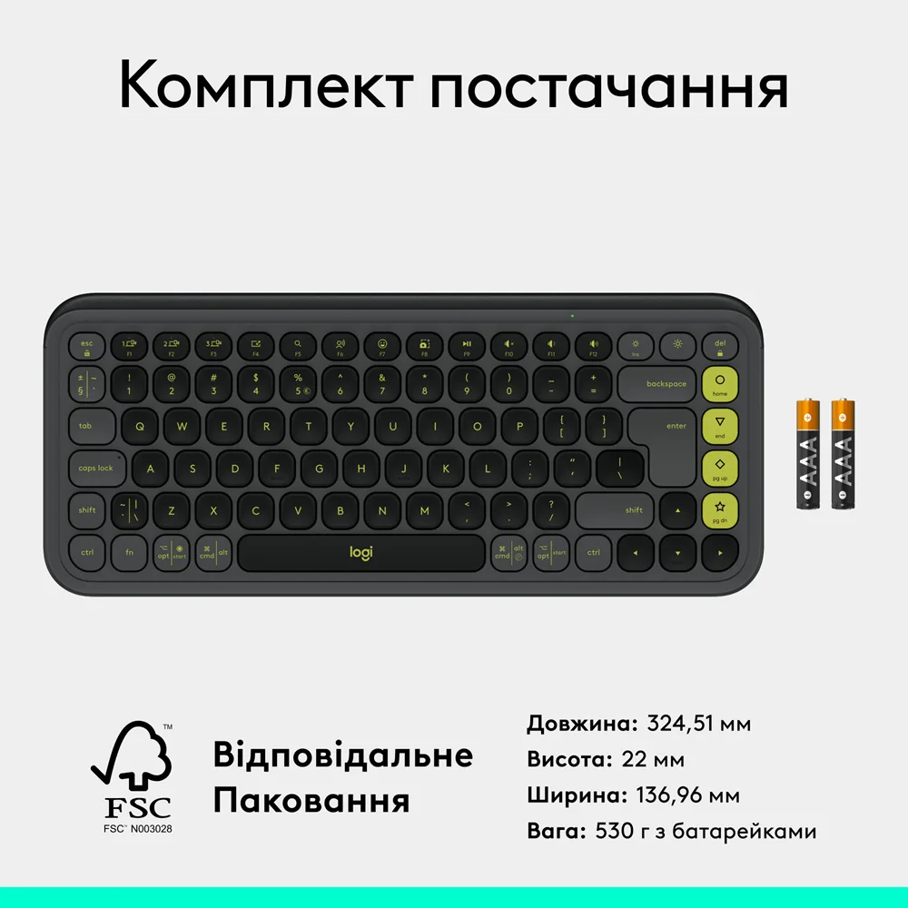 Клавіатура Logitech Мембранна Bluetooth 324,5х136,9 мм Сіра