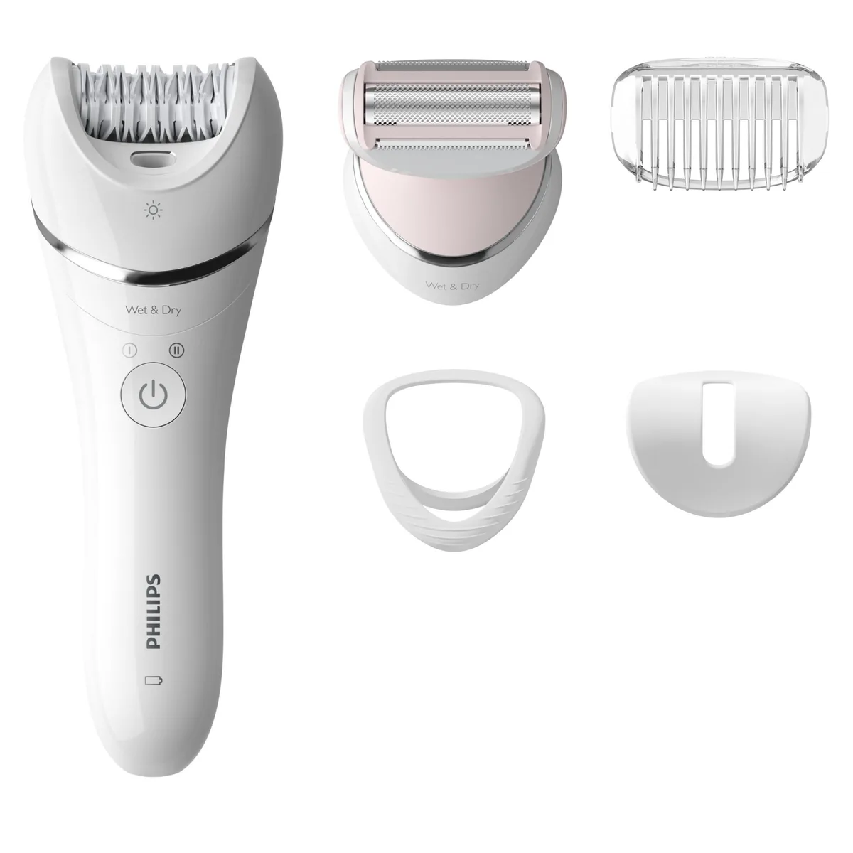 Епілятор Philips 8000 серії, дисковий, акумуляторний, з пінцетом, 32 пінцети, вологозахищений для сухого та вологого використання,