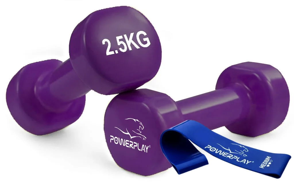Гантелі вінілові Active Point 2,5 кг Помаранчеві комплект 2 шт + Резинка для фітнесу 7,5 кг