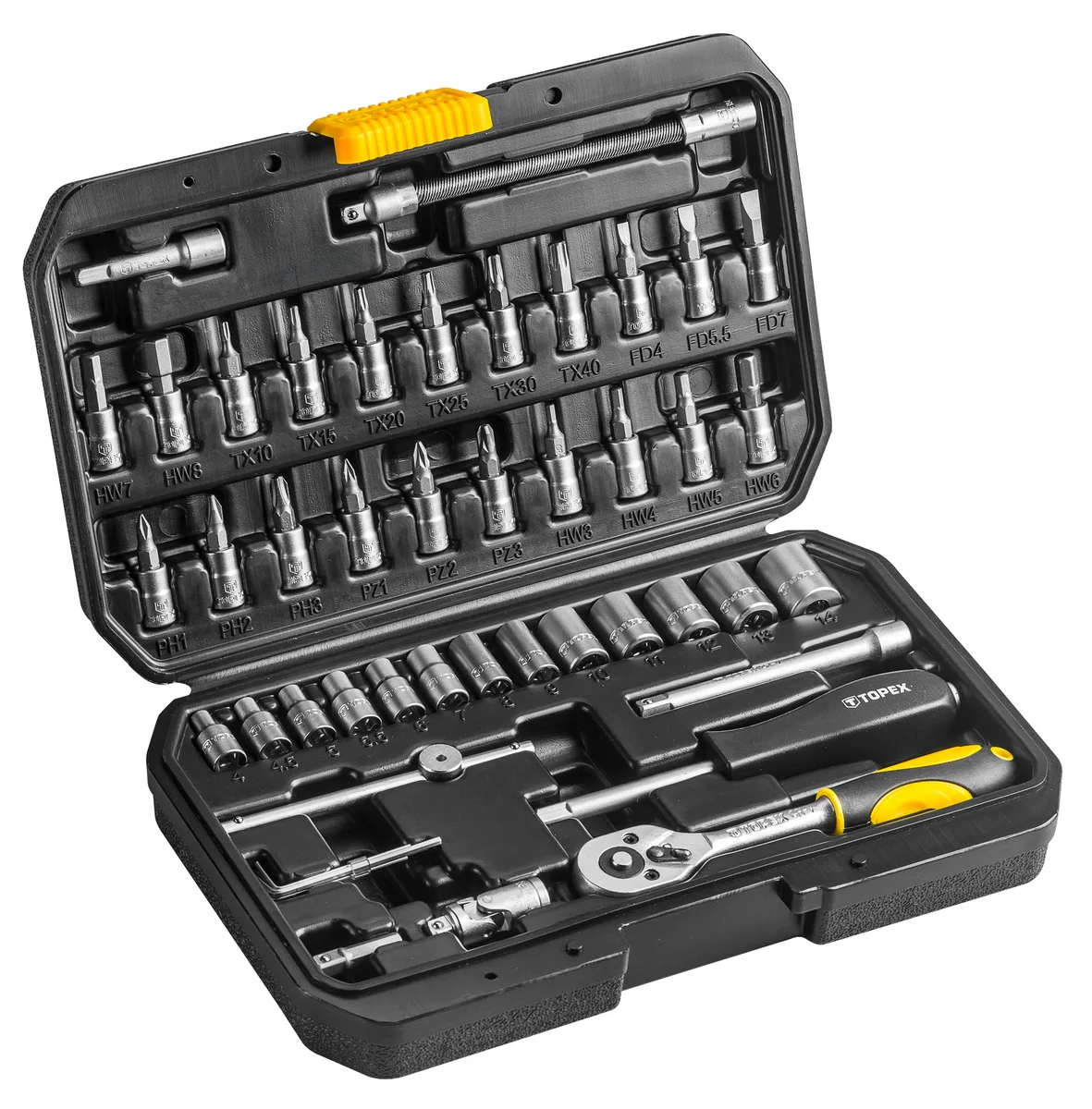 Набір інструментів TOPEX, набір торцевих головок 1/4", CrV, 46шт