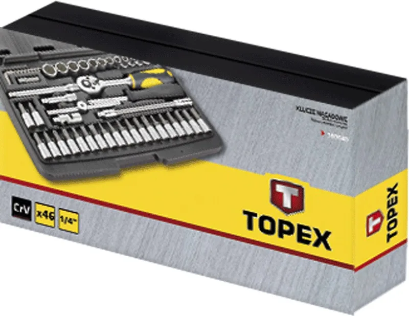 Набір інструментів TOPEX, набір торцевих головок 1/4", CrV, 46шт