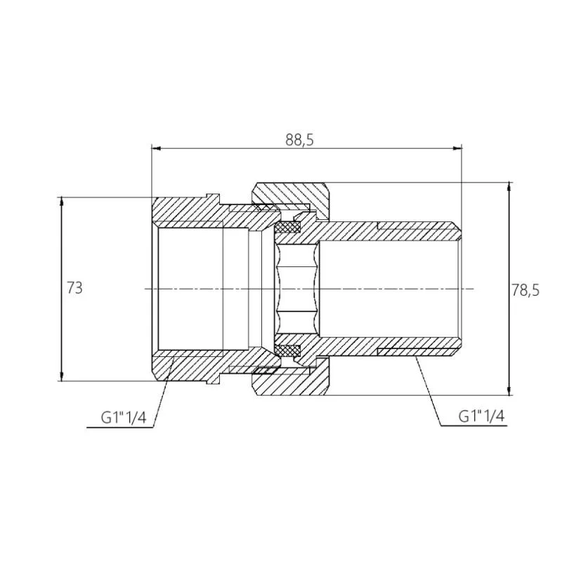 Згін Американка 1 1/4" латунний нікельований 1 1/4"x1 1/4" Forte