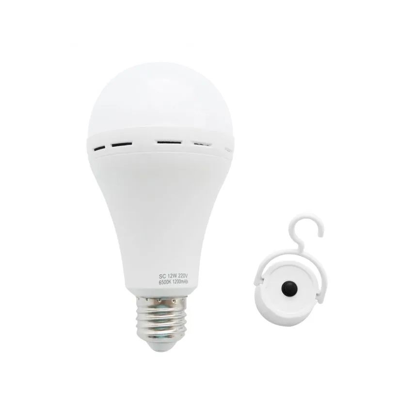 LED лампа 12W E27 6500K біла пластикова з зарядкою та гачком 1200mAh