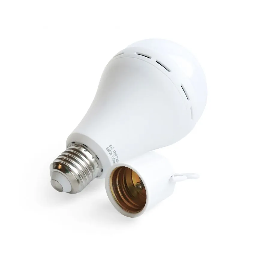 LED лампа 12W E27 6500K біла пластикова з зарядкою та гачком 1200mAh